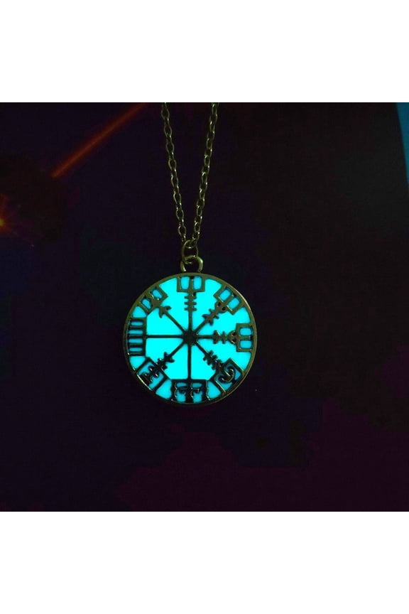 Luminous Glow in the Dark Alloy Compass Pendant Cable Chain Nekclaces Platinum Turquoise 23.62 inch(60cm) DIY