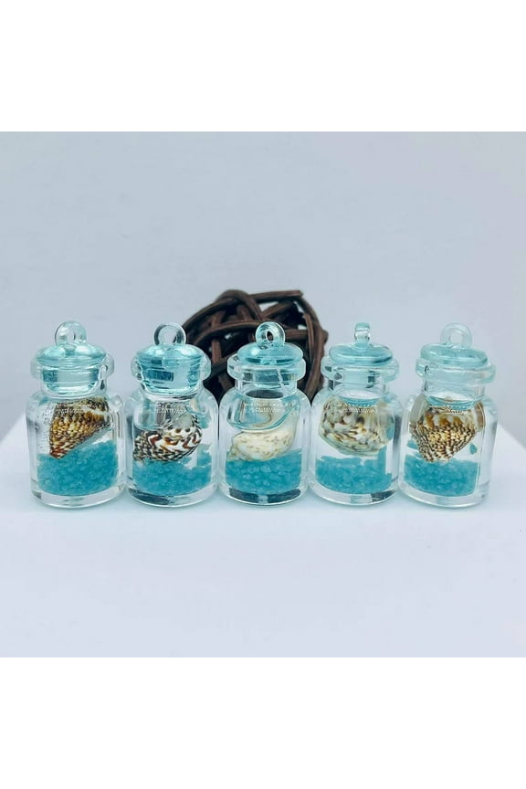 Luminous Glow in the Dark Glass Wishing Bottle Pendants Conch Drifting Mini Bottle Charms Deep Sky Blue 30x16mm Glass