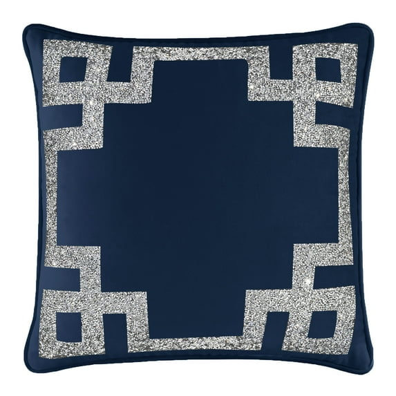 Luminous Greek Key Border Pillow - Navy Velvet