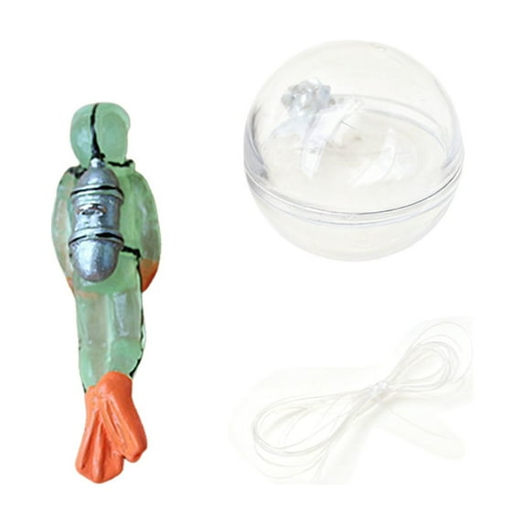 Luminous Green Diver With Floating Ball And Line - Glow-In-The-Dark Aquarium Floating Decor, Underwater Scene Ornament For Fish Tank, Mini Floating Ball For Ocean-Themed Setups
