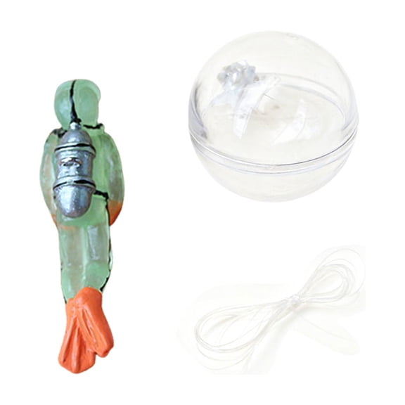 Luminous Green Diver With Floating Ball And Line - Glow-In-The-Dark Aquarium Floating Decor, Underwater Scene Ornament For Fish Tank, Mini Floating Ball For Ocean-Themed Setups