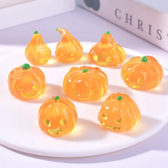 Luminous Halloween Ghost Pumpkin Ornament, Glowing Ghost Pumpkin Statue, Light Up Resin Pumpkin Figurine for Tabletop Home Indoor Outdoor Halloween Holiday Decoration, D