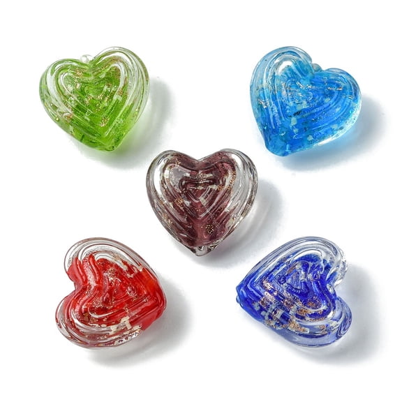 Luminous Handmade Gold Sand Lampwork Beads Glow in the Dark Heart Mixed Color 19x21x12mm Hole: 1.5mm