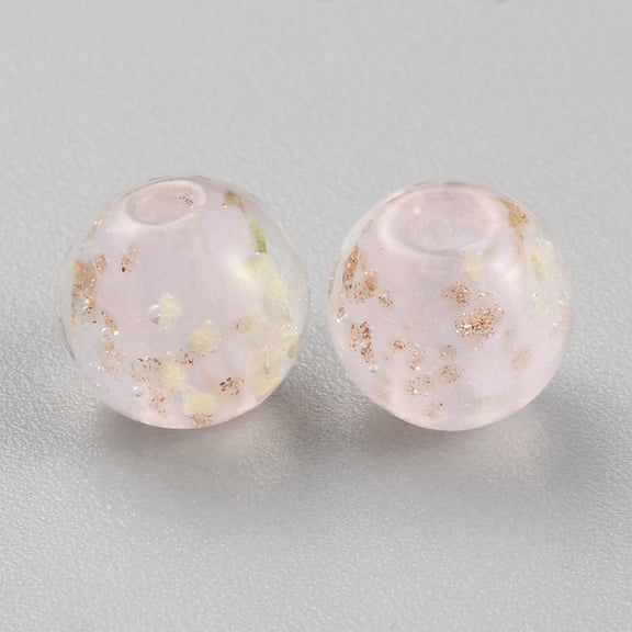 Luminous Handmade Gold Sand Lampwork Beads Round Pink 8mm Hole: 1.6mm DIY