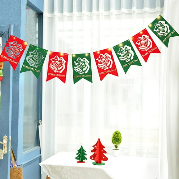 Luminous Hanging Bunting Flags with String Lights for Christmas Tree & Window Decor, Multi-Color Holiday Scene Layout for Home & Events(B)