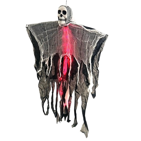 Luminous Hanging Skull Ghost Decoration Glow-In-The-Dark Plastic Skeleton Prop with Pre-Installed Rope for Outdoor Yard Indoor Halloween Haunted House Party Scene Display