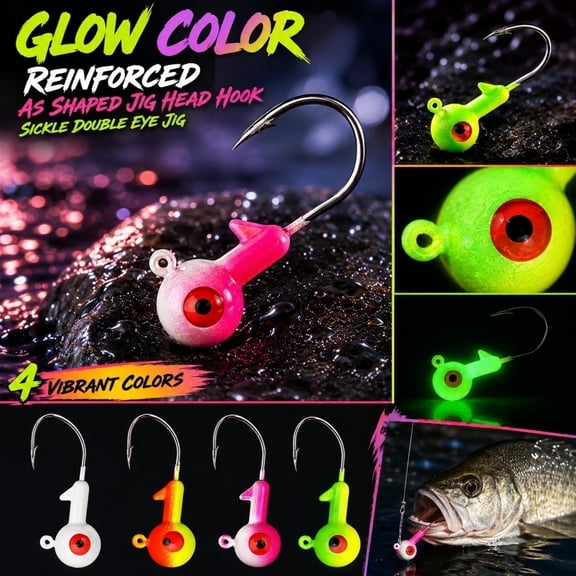 Luminous Jig Hook with 3D Red Eyes for Bass and Trout – Streamlined Lead Head, Sharp Hook Point, Reinforced Shank – Ideal for Freshwater and Inshore Fishing