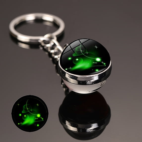 Luminous Key Chain 12 Zodiac Starry Sky Time Stone Glass Ball Pendant Key Ring Perfect Gifts