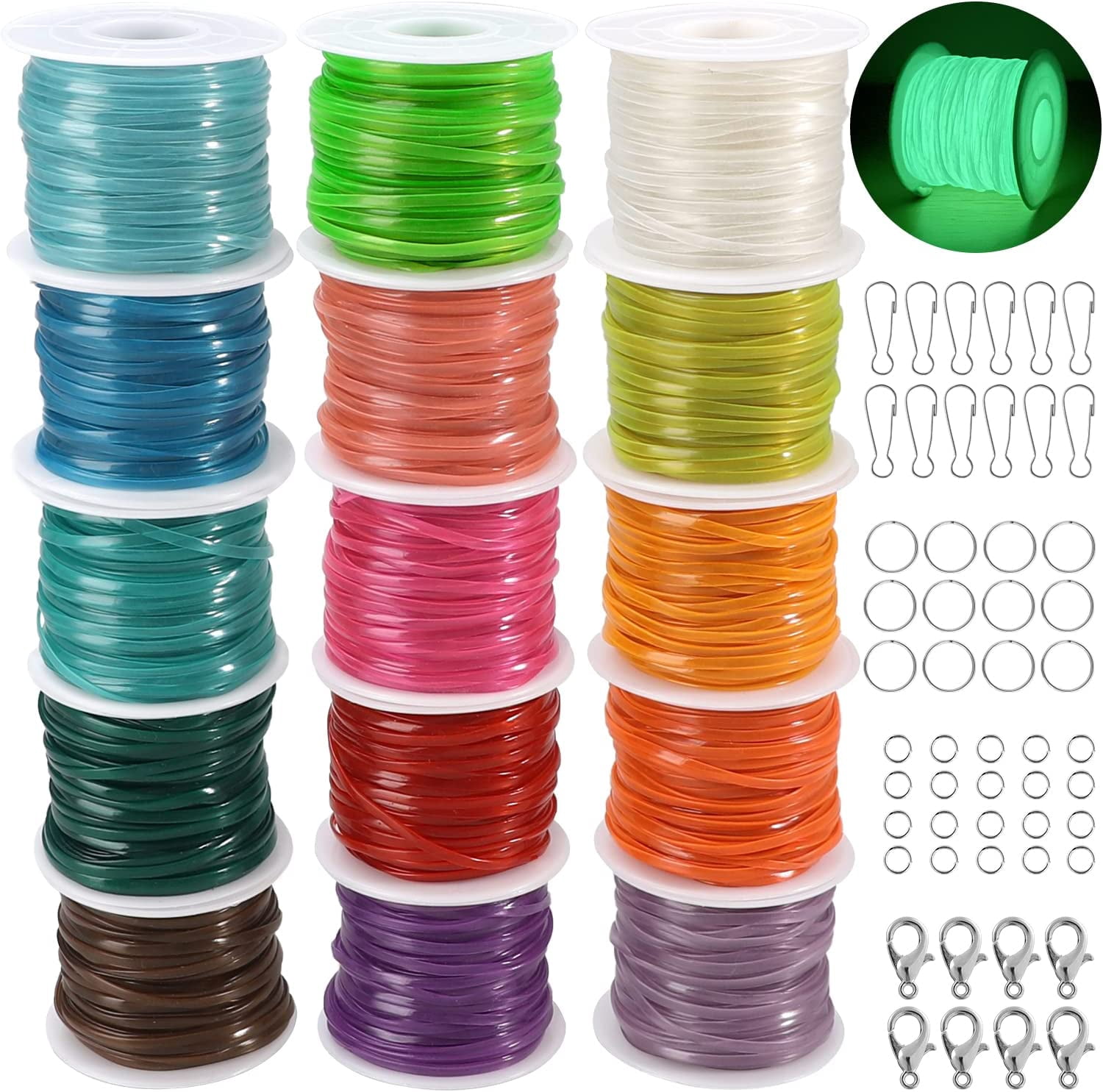 Gimpb String Luminous Lanyard String,15 Rolls Gimp String Plastic Lacing Cord ...