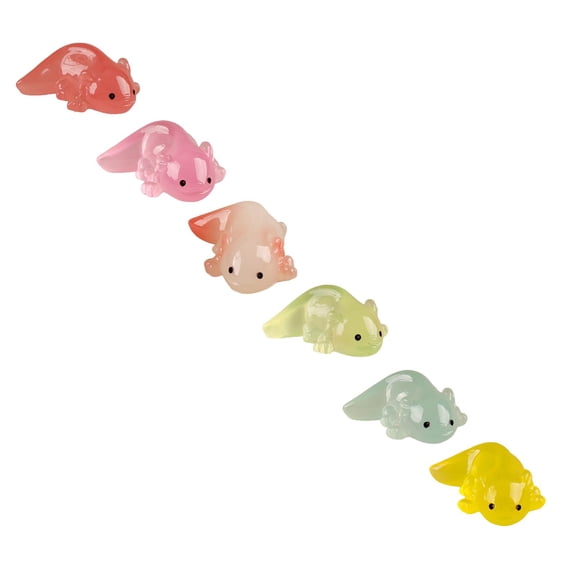 Luminous Mini Resin Axolotls Glow in The Dark Tiny Axolotls, Cute Miniature Axolotls Figures to Hide for DIY Garden Dollhouse Micro Landscapes Aquarium Party Decor (6 Colors)