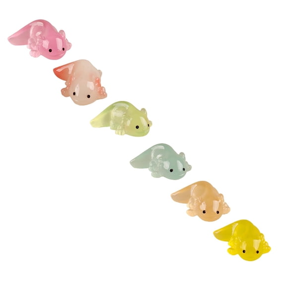 Luminous Mini Resin Axolotls Glow in The Dark Tiny Axolotls, Cute Miniature Axolotls Figures to Hide for DIY Garden Dollhouse Micro Landscapes Aquarium Party Decor (6 Colors)