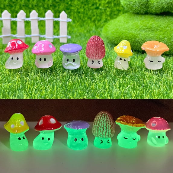 Luminous Mini Resin Mushrooms Mini Mushrooms Cute Cartoon Wild Mushrooms Statue Miniature Mushroom Figurines Garden Accessories Fake Miniature Mushroom Figurines for Rooms