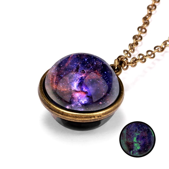 Luminous Necklace, Double-Sided Universe Planetary Pendant, 2cm Glow in the Dark Couple Chain Souvenir Gift for Her