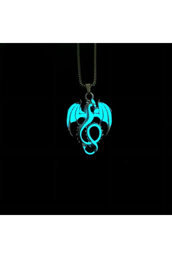 Luminous Necklace Dragon Pendant Necklace Punk Gothic Luminous Stainless Steel Necklace Jewelry Accessories Gift,Blue & Green Light