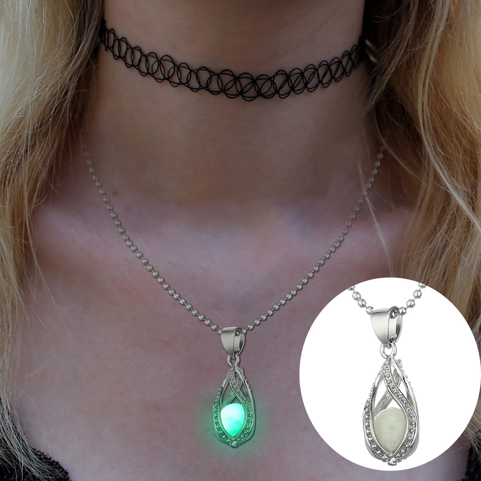 Luminous Necklace Openwork Spiral Water Drop Glowing Necklace Ladies