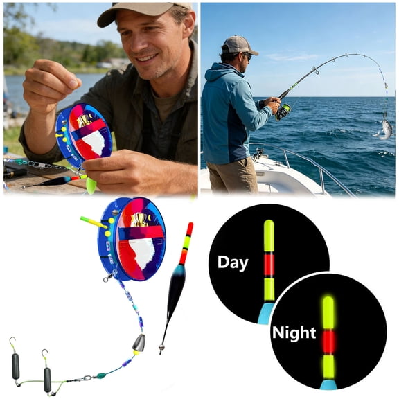 Luminous Night Fishing Rig Set, Ready-to-Use Line with Glow Float for Fresh & Saltwater(Line 3.0)