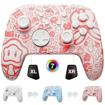 [Luminous Pattern]Funlab Firefly Switch Pro Controller Wireless Compatible with Nintendo Switch/OLED/Lite, Bluetooth Gamepad Remote with 7 LED Colors/NFC/Paddle/Turbo for Mario Fans - Wonder White