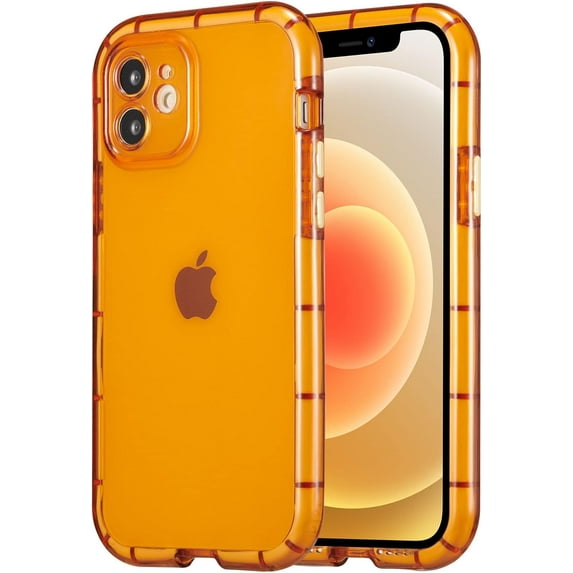 Luminous Phone Case for iPhone 12 6.1 inch, Fluorescent TPU Shining in The Darkness Night Glowing Frame Transparent Soft Back Cover Shockproof Protector Light up Bumper Case - Marigold/Orange