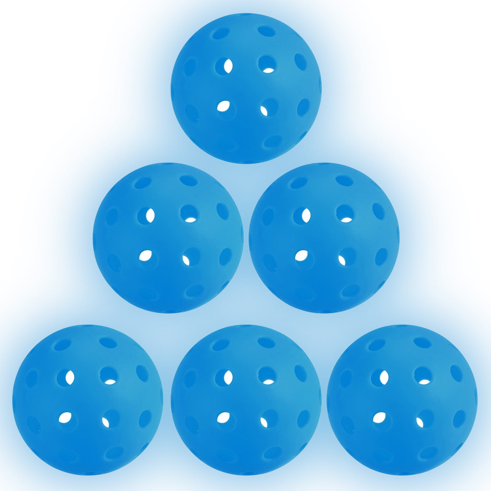 Luminous Pickleball Balls 40 Holes Glow in the Dark Pickleball Balls with Mesh Bag Blue, 6 Pack