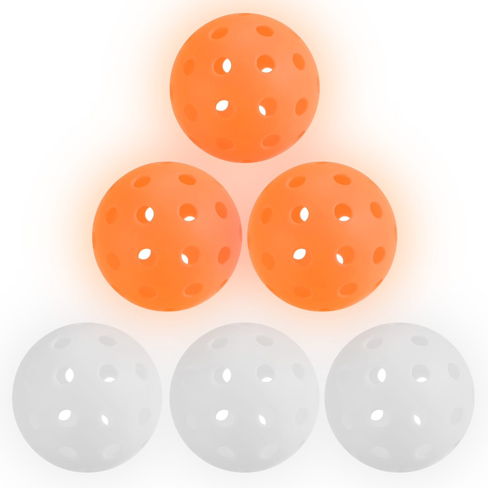 Luminous Pickleball Balls 40 Holes Glow in the Dark Pickleball Balls with Mesh Bag Orange,White, 6 Pack