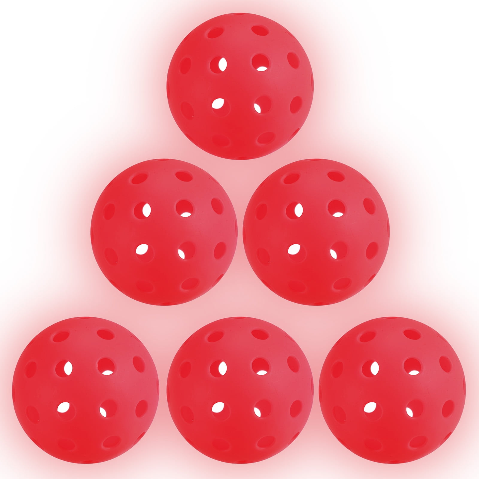Luminous Pickleball Balls 40 Holes Glow in the Dark Pickleball Balls with Mesh Bag Red, 6 Pack