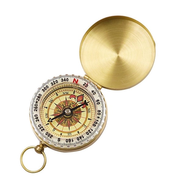 Luminous Pocket Compass, Brass & ABS, Gold, 49x16mm, Waterproof, 360 Rotating, 1 Piece