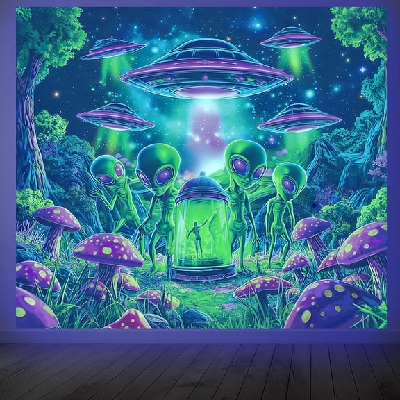 Luminous Polyester Hanging Tapestries for Home Wall Decor Rectangle Spaceship 130x150cm