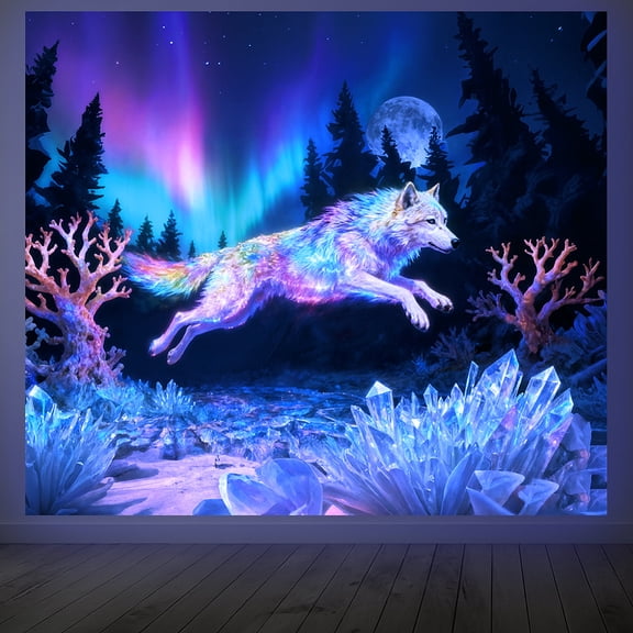 Luminous Polyester Hanging Tapestries for Home Wall Decor Rectangle Wolf 130x150cm for DIY