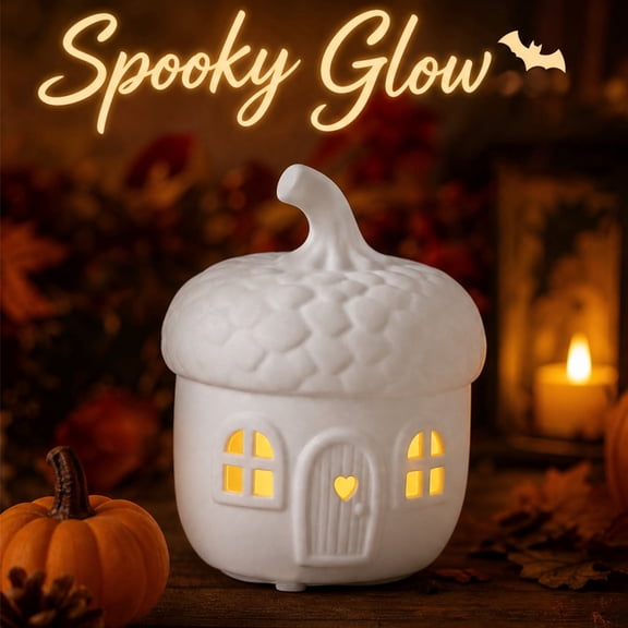 Luminous Pumpkin Acorn House – Cozy Halloween LED Tabletop Decor, Christmas Winter Village Lighted Pumpkin House, Holiday Resin Glowing Decoration for Indoor