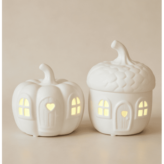 Luminous Pumpkin Acorn House Set - Halloween & Thanksgiving Autumn Fall Decoration, Cozy Halloween LED Tabletop Decor Village Tabletop Decor (B)
