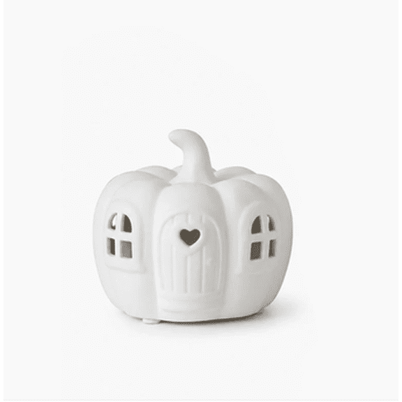 Luminous Pumpkin Acorn House Set Pumpkin House Ornament, LED Glowing Halloween Pumpkin House Figurine for Home Party Holiday Indoor Desktop Decor (B)