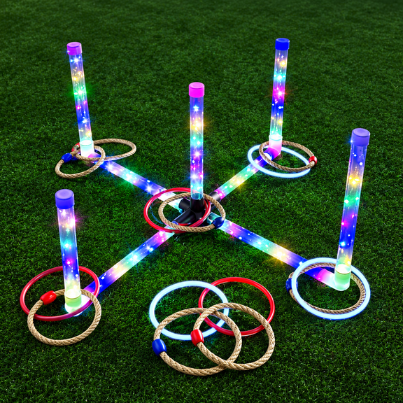 Luminous Rechargeable Ring Toss Lawn Game Set for Adults and Family Camping
