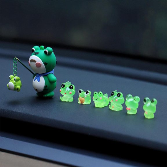 Luminous Resin Frog Car Dashboard Decoration, Cute Animal Ornament, 1 Set