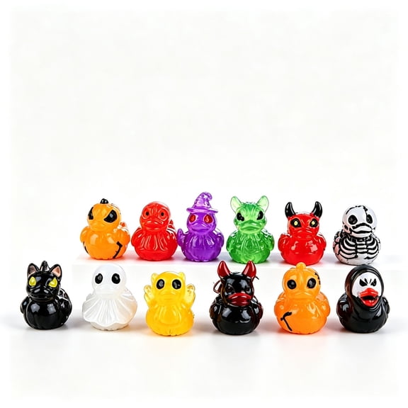 Luminous Resin Halloween Mini Figurines Tiny Glow Ghost Pumpkin Devil Duck Figures for Desk Fairy Garden Halloween Party Decor 2 cm