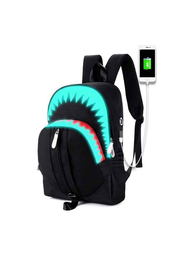 Luminous Shark USB Function Backpack,Black