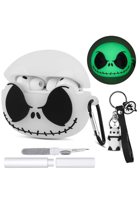 Luminous Skull Earbud Case for AirPods Pro 3, Glow in The Dark Air Pods 3rd Generation Cover, 3D Soft Silicone Anime Funny Cute Ghost Case with Cleaner kit and Panda Keychain