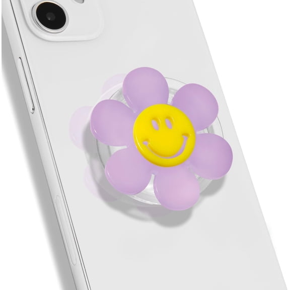 Luminous Smiley Flower Mobile Phone Grip: Swappable & Collapsible Grip for Phones & Tablets (Violet)