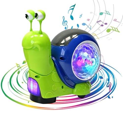 Luminous Snail Toy,Crawling Snail Toys,Toddler Electric Snail Crawling Toy,Electric Tummy Time Toys,Crawling Snail Musical Toys with Light-up Music,Interactive Sensory Toy for Baby(Green)
