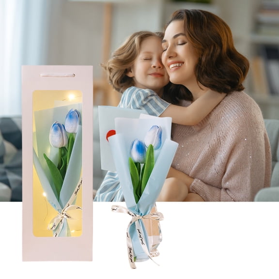 Luminous Soap Flower Bouquet Gift, QQZ Preserved Rose with LED Lights for Mother's Day, Elegant Handheld Floral Arrangement Birthday Present for Women Teachers Elders, Blue