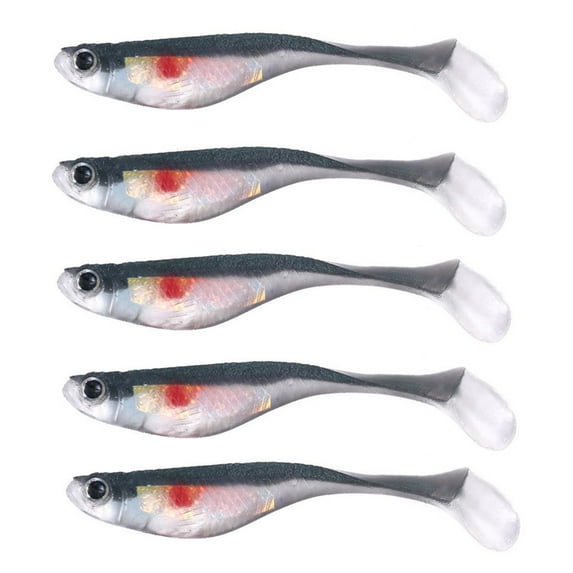 Luminous Soft Fishing Lures T Tail Swimbait Pack of 5 for Effective Night Fishing-Realistic Swimming Action,Easy Assembly-Perfect for Anglers Various Fish,E