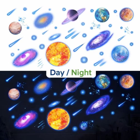 Glow in the Dark Solar System Wall Stickers, Planet & Galaxy Wall Decals for Kids Room, Space Wall Decor