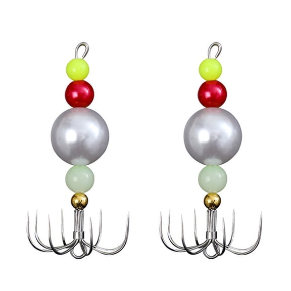 Luminous Squid Fishing Hooks 8-Hook Set Night Glow Stainless Steel Sea Fishing Lures 2-Pack