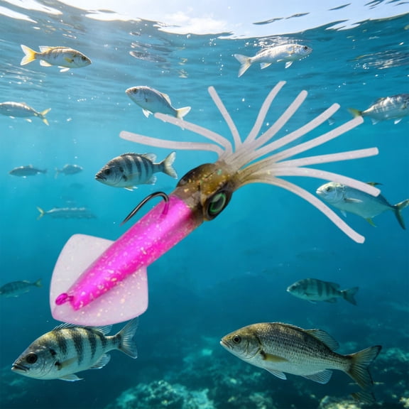 Luminous Squid Fishing Lure, Soft Glow-in-the-Dark Squid Bait with 3D Eyes, 5.17" Saltwater & Freshwater Lure with Built-in Hook for Bass, Trout & More