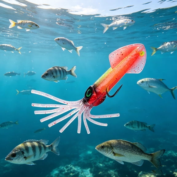 Luminous Squid Soft Fishing Lures, Glow-in-the-Dark Saltwater and Freshwater Bait, Squid Shaped Lures with Hooks for Bass, Tuna, Trout, and Ocean Fishing, Multiple Colors