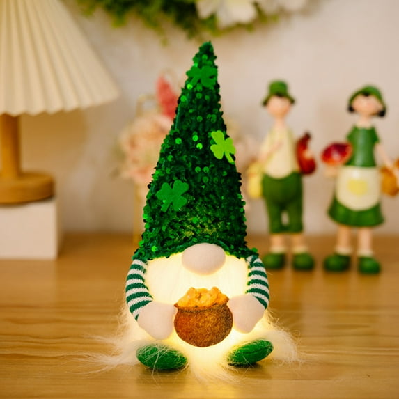 Luminous St. Patrick's Day Gnomes Plush Elf Decorations Handmade Saint Patty's Day Scandinavian Tomte Swedish Nisse for Irish Lucky Day Home Table Ornaments