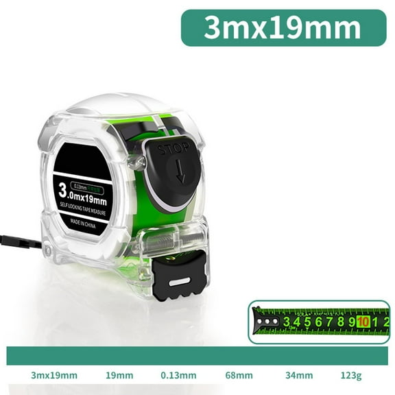 Luminous Stainless Steel Tape Measure Fluorescent Waterproof Dual-Sided Ruler With Glow In Dark Abs Shell 3M 5M 7.5M 10M Measuring Tool For Home Workshop 3M*19Mm
