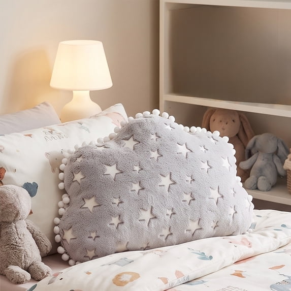 Luminous Star Throw Pillow Gray Embossed Cushion Soft Fleece Night Themed Decorative Pillow for Bedroom