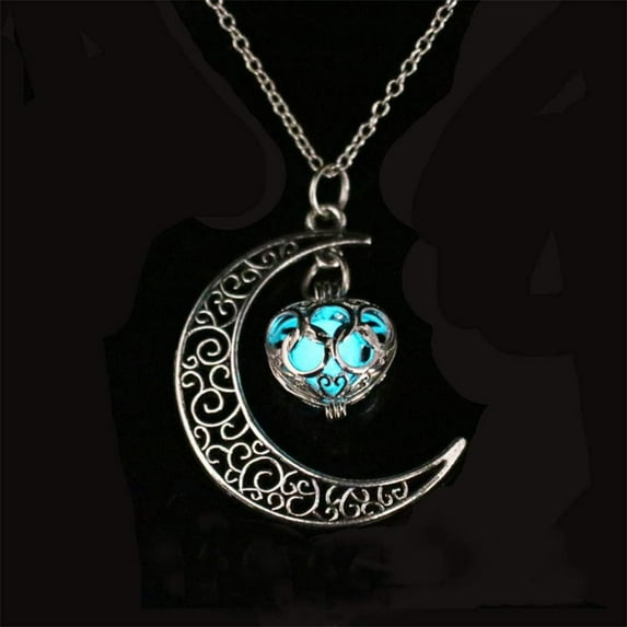 Luminous Stone Necklace Moon Heart Pendant Necklace Halloween Fluorescent Necklace Glow in The Dark Accessories for Women