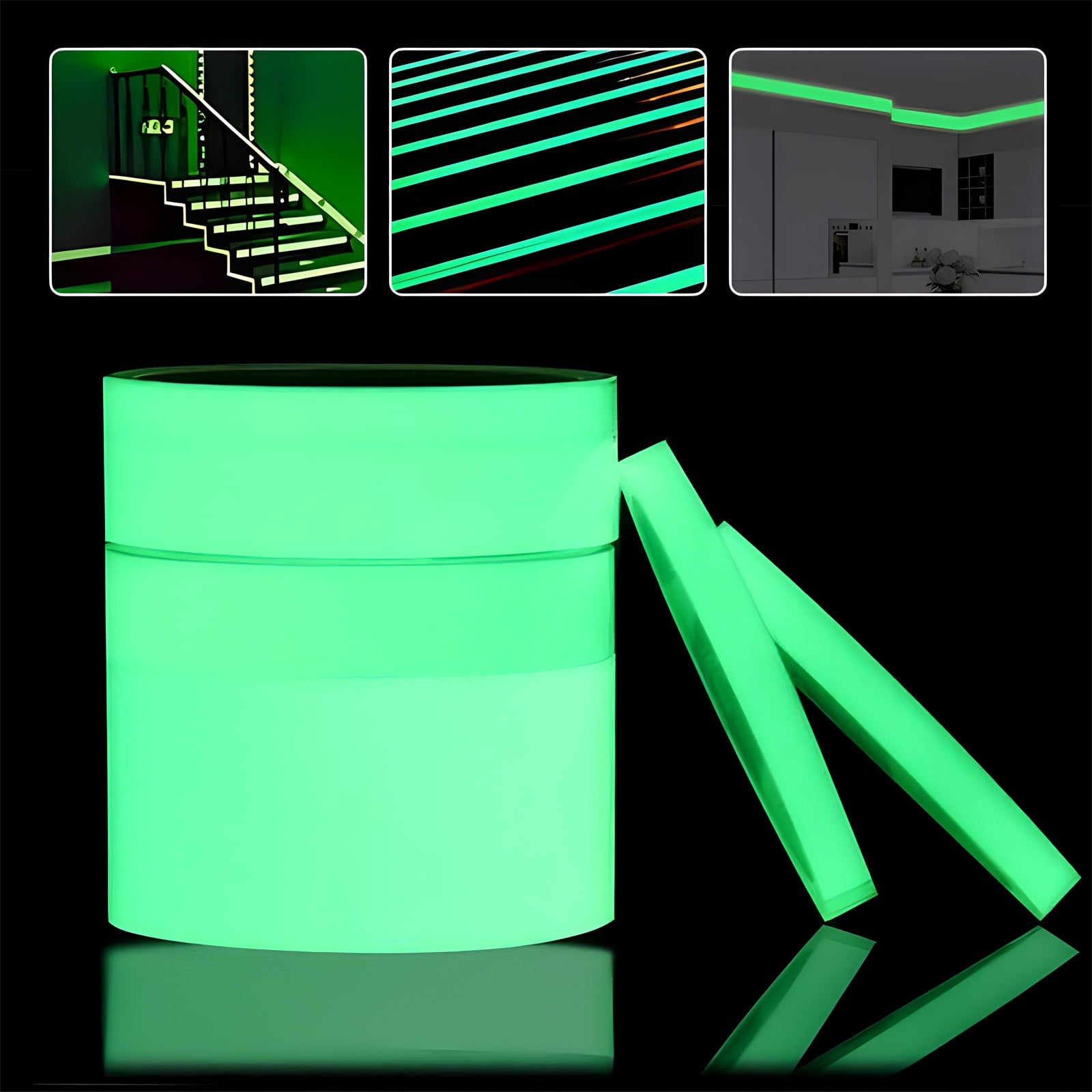 Ruban Adhésif Luminescent Vert - 10 M X 1 Cm, Colle Forte, Amovible Sans Trace - Pour Sécurité & Décoration Nocturne