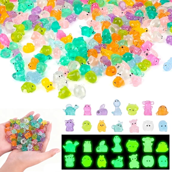 50 Pcs Mini Resin Animals, Glow in the Dark, Surprise Blind Bags, Small Decoration for Party Favors Stuffers, Fairy Garden, Dollhouse, Potted